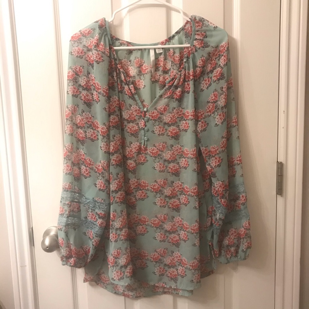 Unavailable. Mint & Pink Floral Blouse